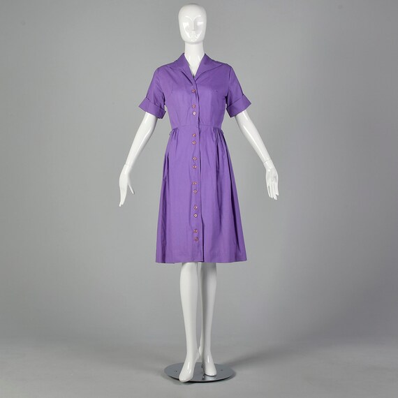 XS 1950s Purple Day Dress Rockabilly Shirtwaist L… - image 4