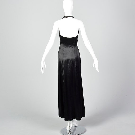 XXS 1930s Halter Dress Black Liquid Satin Evening… - image 2