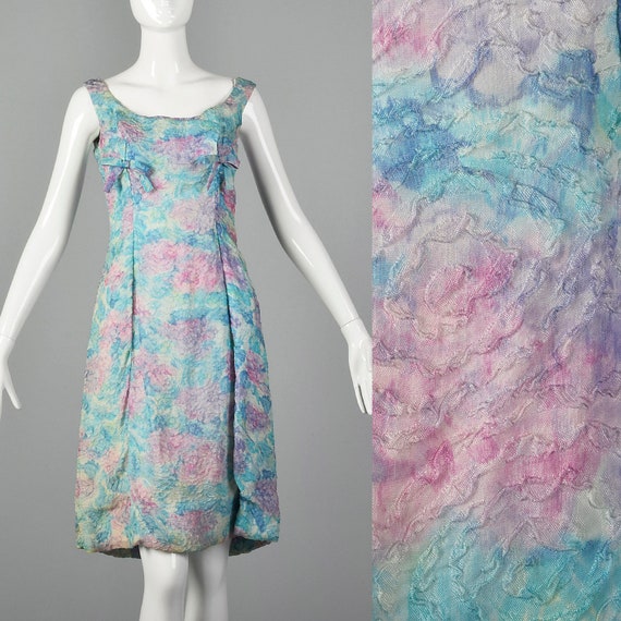 XS 1960s Sleeveless Floral Dress Vintage Pastel D… - image 1