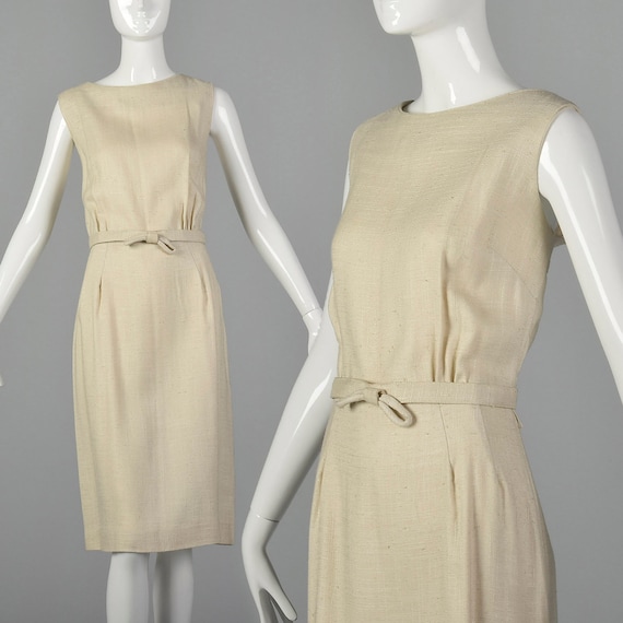 Large 1960s Linen Day Dress Sleeveless Summer Dres