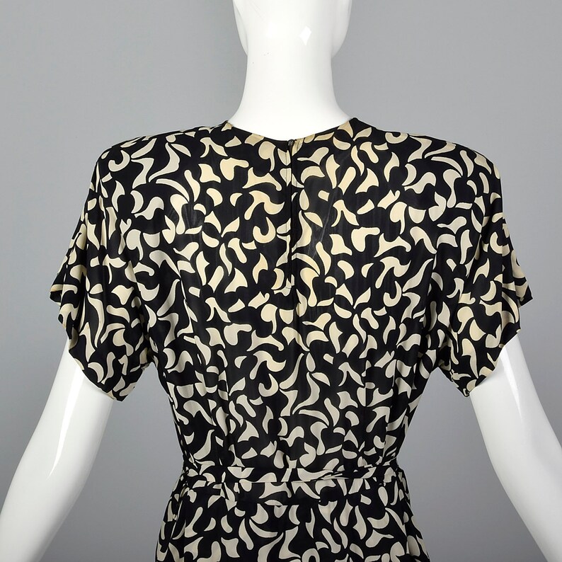 Large 1940s Dress Abstract Print Dress Sheer Overlay Black White Short ...