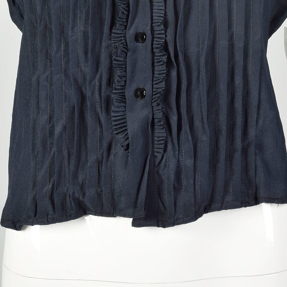 Large 1910s Blouse Navy Blue Edwardian Silk Shirt… - image 5