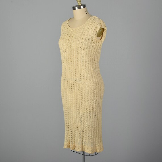 XL 1920s Dress Cream Cable Knit Dress Short Sleev… - image 3