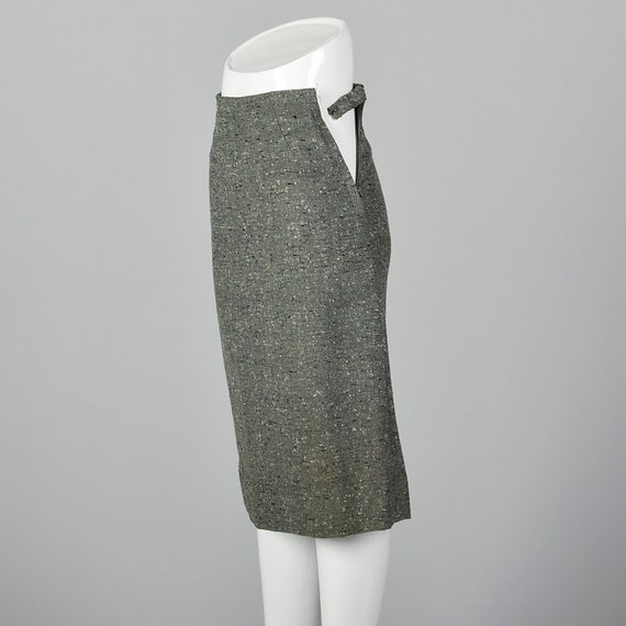 XXS Tweed Pencil Skirt Green Side Zip Slubbed Fab… - image 3