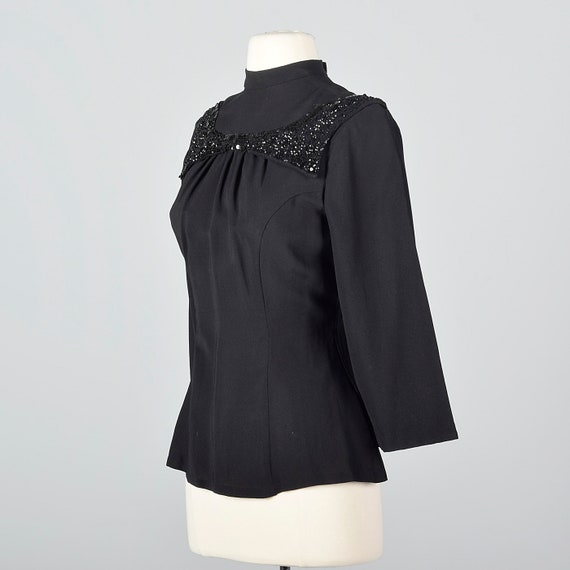 XS 1940s Black Fitted Blouse Sequin Trim Sexy Blo… - image 3