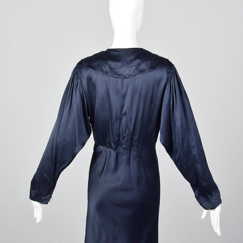 XXL 1930s Dress Navy Silk Dress Long Sleeves Bias Cut Glamorous Evening Wear Long Formal Gown Plus Size Volup 30s Vintage image 5