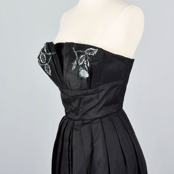 Small 1950s Strapless Silk Dress Black Silk Dress… - image 4