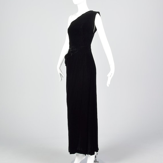 Small 1940s Asymmetric Black Dress Silk Velvet Ev… - image 4