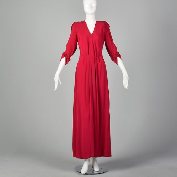 Small 1940s Raspberry Pink Rayon Evening Gown Elbo