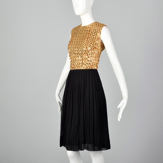 Small 1960s Party Dress Gold Sequin Bodice Sleeve… - image 3