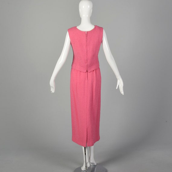 XS 1960s Pink Skirt Set Mohair Wool Tweed Maxi To… - image 3