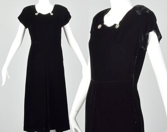 Medium 1950s Black Velvet Dress Vintage Velvet Dress Classic Little Black Dress 50s Medium Cocktail Dress