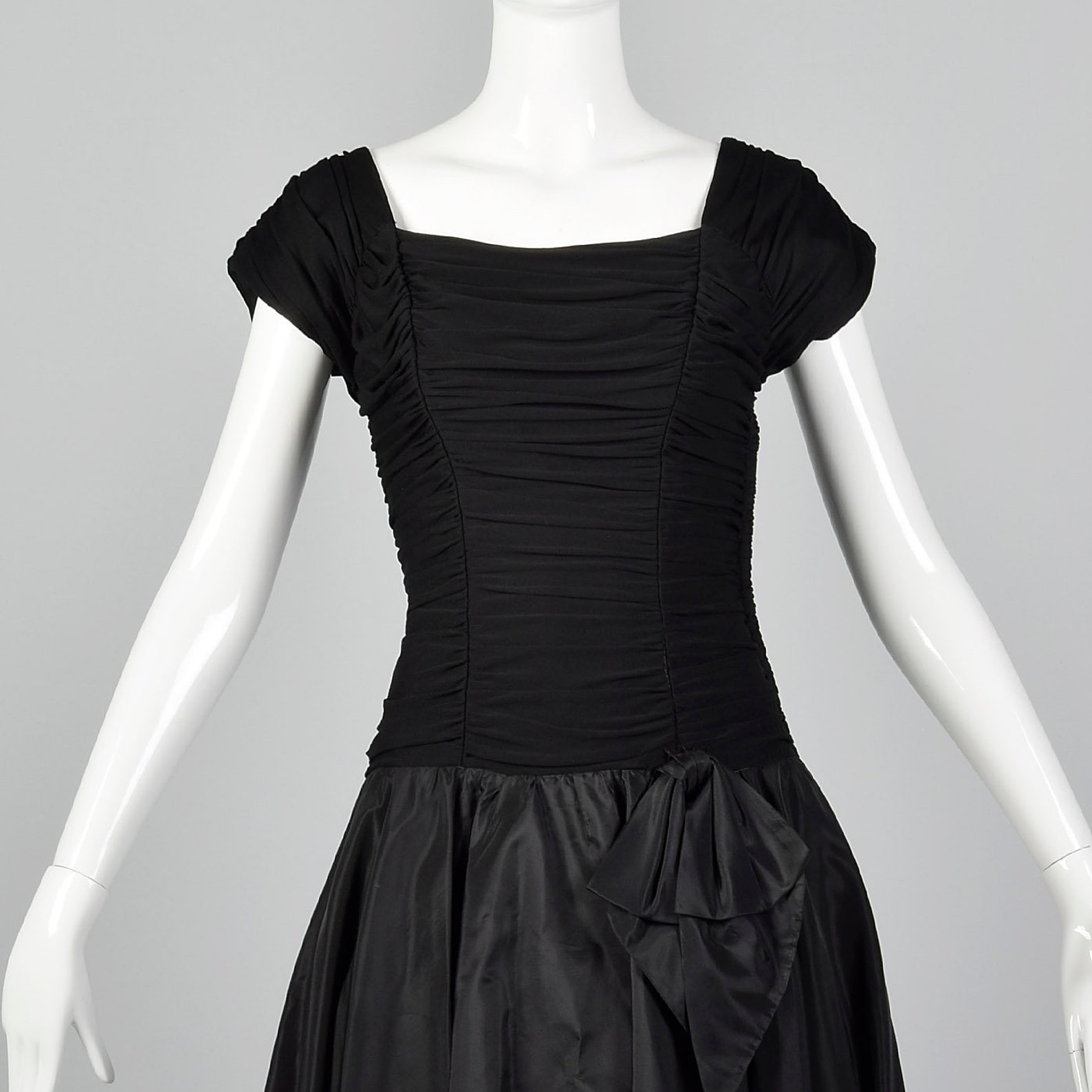XXS Black Dress With Ruched Bodice Fitted Waist Full Taffeta - Etsy