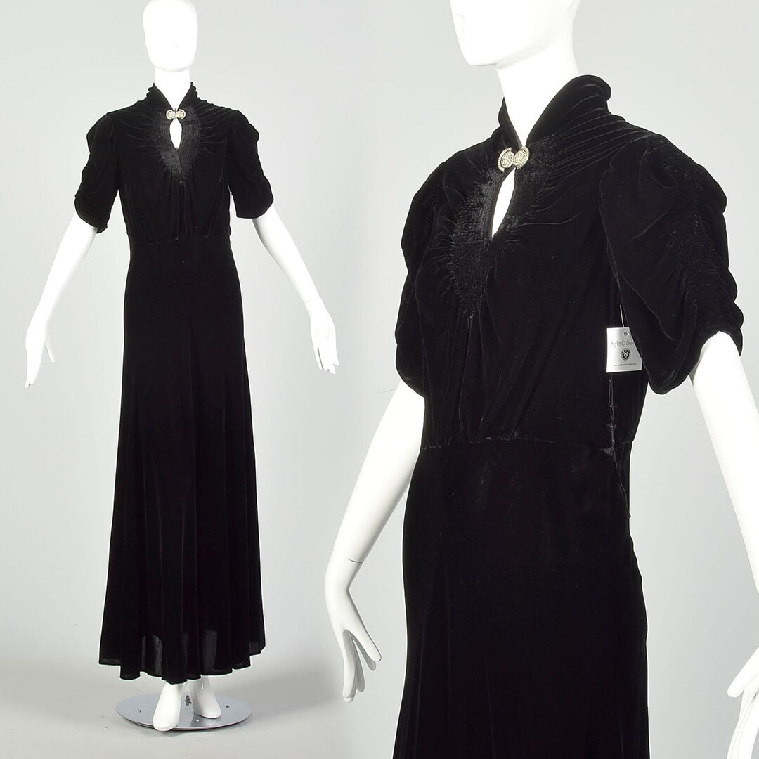 Small 1930s Dress Black Silk Velvet Formal Evening Gown - Etsy