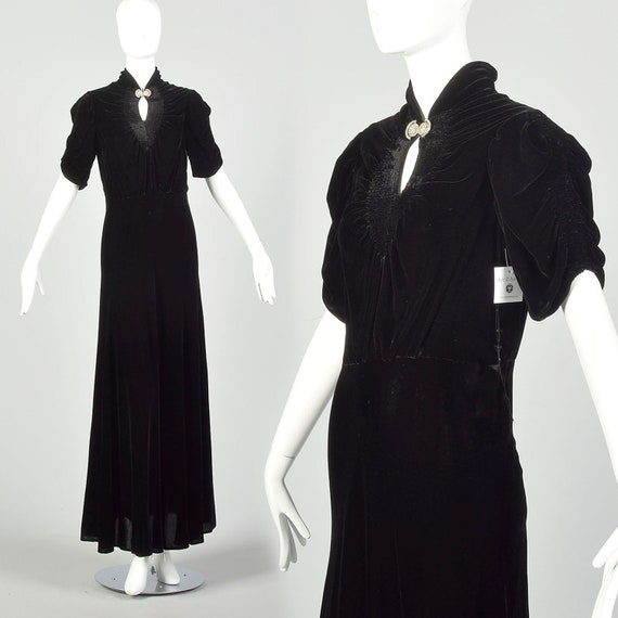 Small 1930s Dress Black Silk Velvet Formal Evenin… - image 1