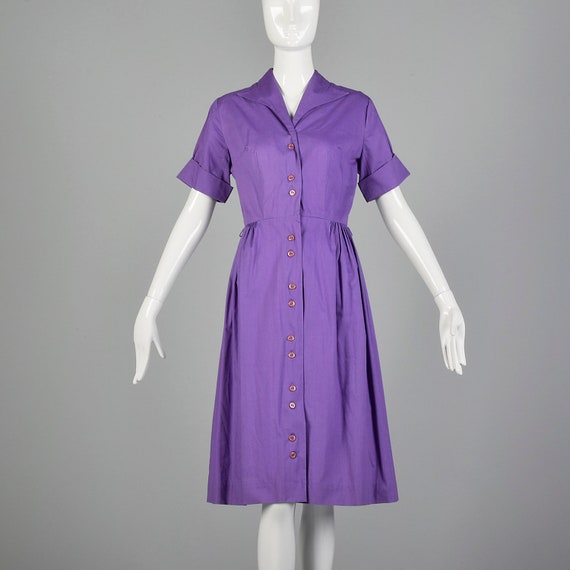 XS 1950s Purple Day Dress Rockabilly Shirtwaist L… - image 1