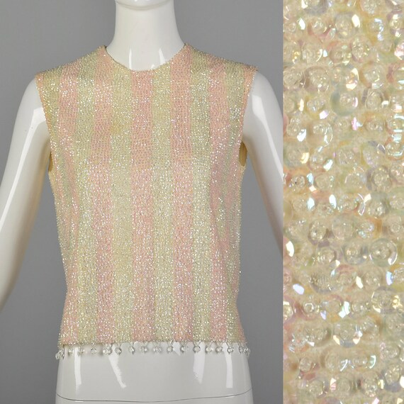 Small 1960s Pink Striped Sequin Blouse Vintage Bea