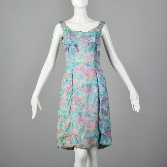 XS 1960s Sleeveless Floral Dress Vintage Pastel D… - image 4