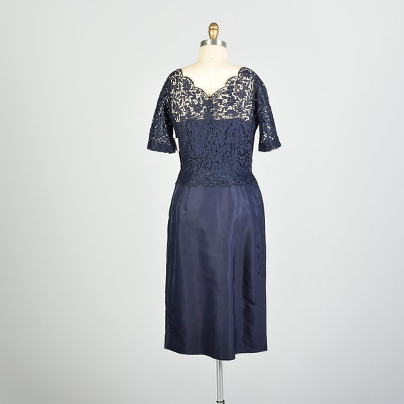 Large 1950s Navy Blue Lace Taffeta Cocktail Dress… - image 2