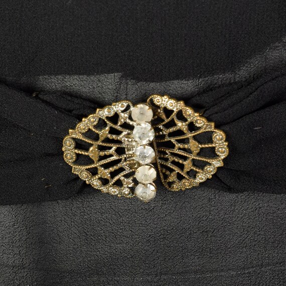 XXL 1920s Black Dress Sheer Silk Chiffon Pin Tuck… - image 6