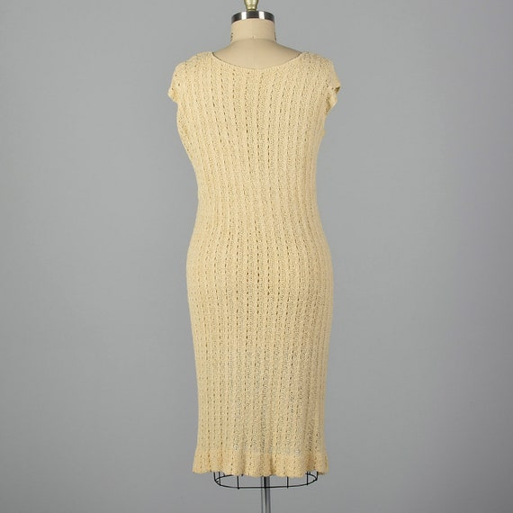 XL 1920s Dress Cream Cable Knit Dress Short Sleev… - image 2