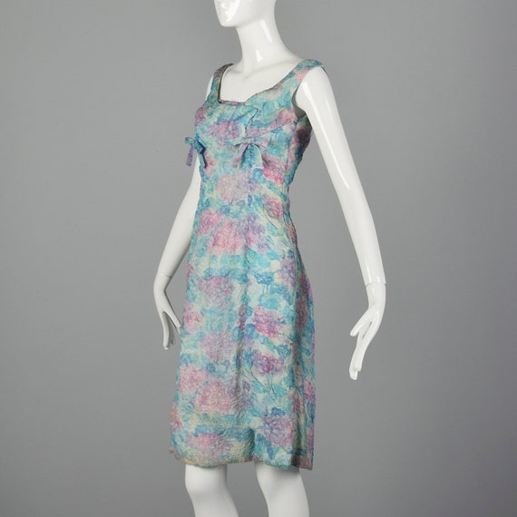 XS 1960s Sleeveless Floral Dress Vintage Pastel D… - image 2