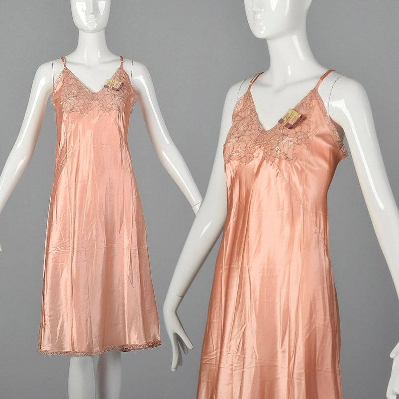 Medium 1940s Deadstock Pink Rayon Slip Silky Full Slip Lace Etsy