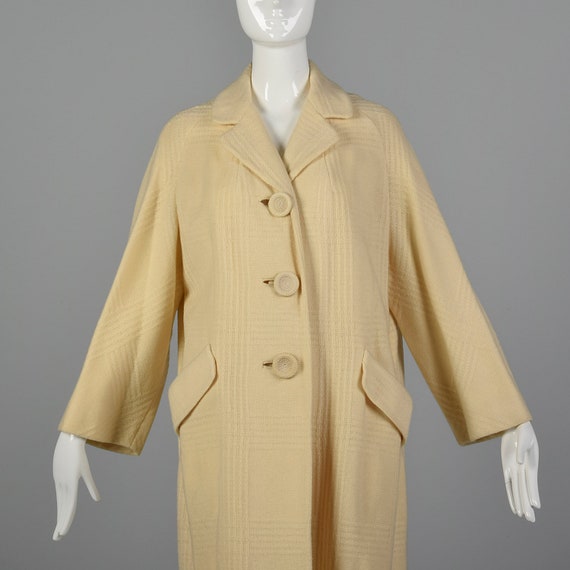 Small 1950s Cream Winter Coat Vintage Plaid Winte… - image 5