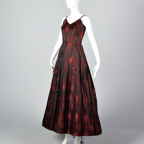 XS 1950s Gown Formal Evening Dress Prom Black Red… - image 2