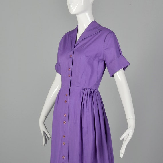 XS 1950s Purple Day Dress Rockabilly Shirtwaist L… - image 6