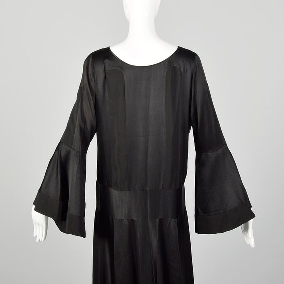 Large 1920s Silk Dress Trumpet Bell Sleeve Black … - image 4