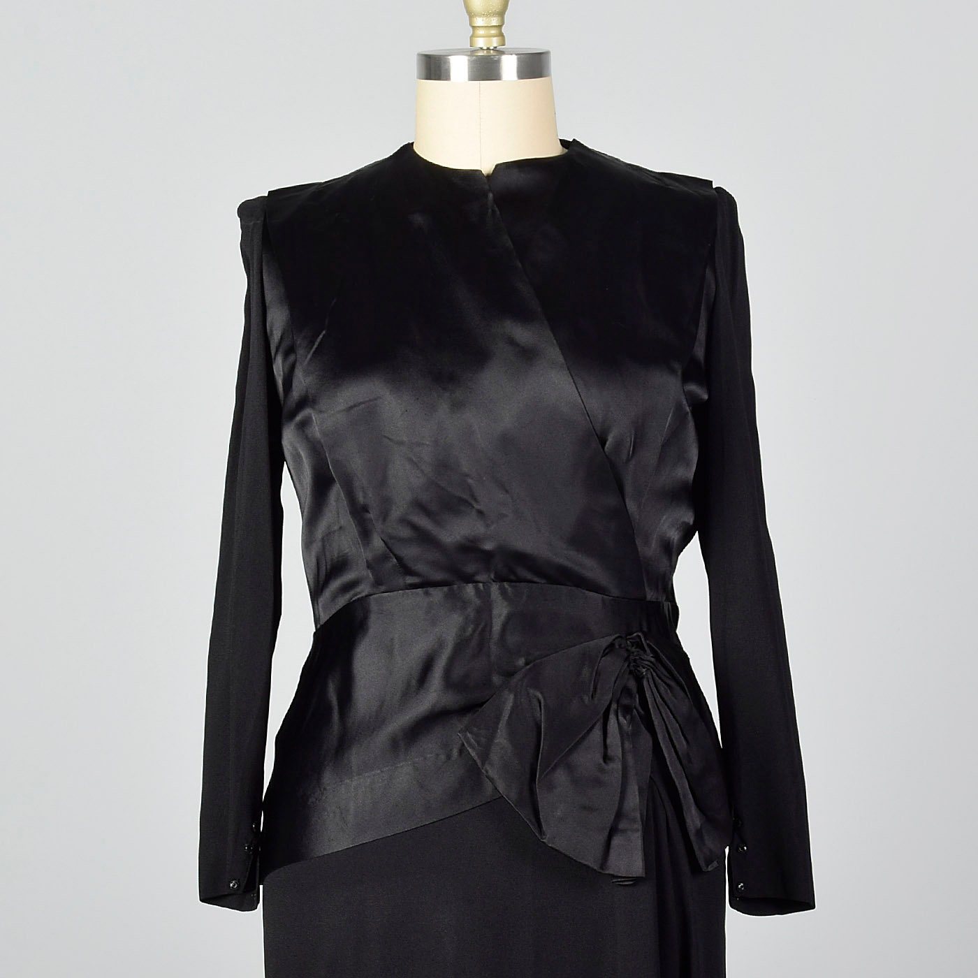 Large 1940s Dress Black Cocktail Dress Satin Bodice Peplum - Etsy
