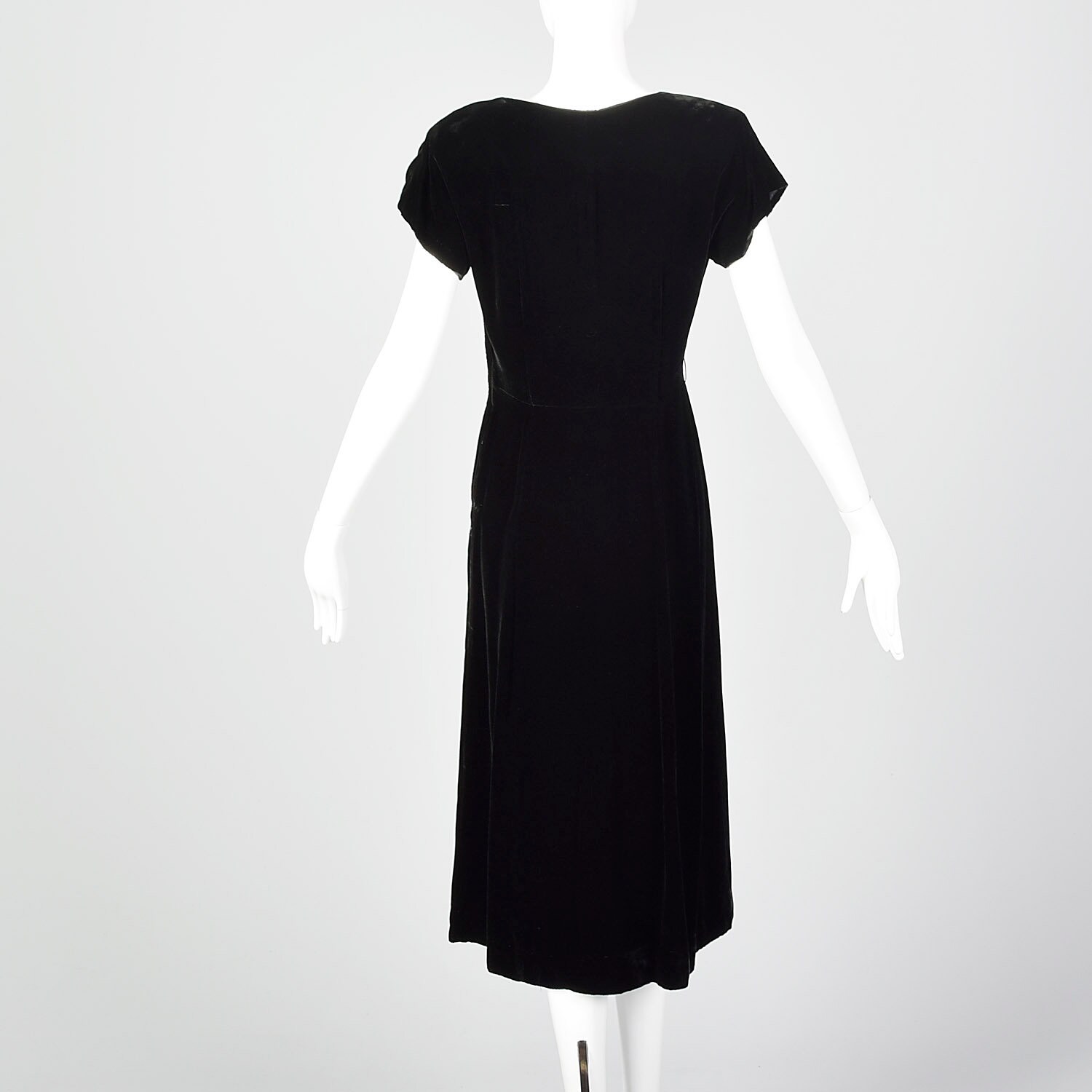 1950s Black Velvet Dress with Sweetheart Neckline