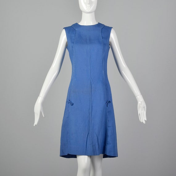 XS 1960s Dress Blue Shift Dress Summer Lightweigh… - image 1