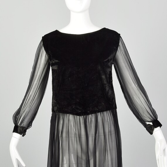 XS 1920s Dress Black Velvet Bodice Sheer Silk Chi… - image 5