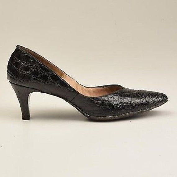 1960s Black Alligator Pumps Black Kitten Heels Exo