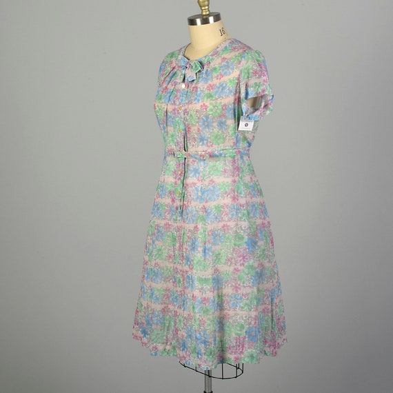 XXL 1950s Day Dress Semi-Sheer Floral Lightweight… - image 3