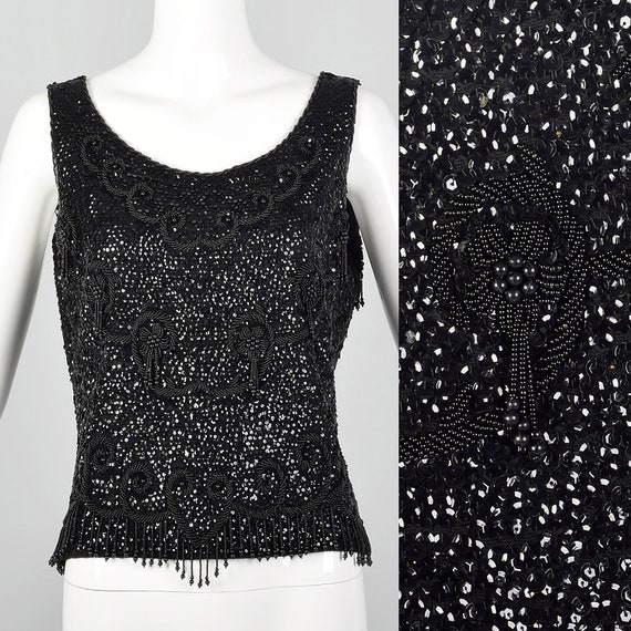Medium 1960s Beaded Blouse Vintage Sleeveless Tank