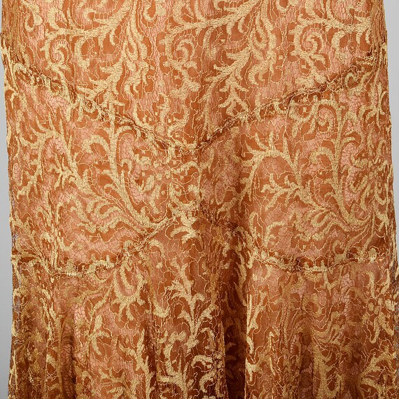 Small 1930s Dress Golden Brown Lace Dress Chiffon… - image 5