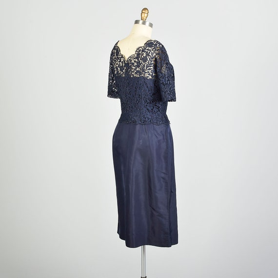 Large 1950s Navy Blue Lace Taffeta Cocktail Dress… - image 3
