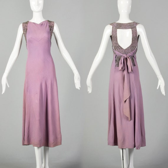 XXS 1930s Lucile Paray Lavender Beaded Evening Dre