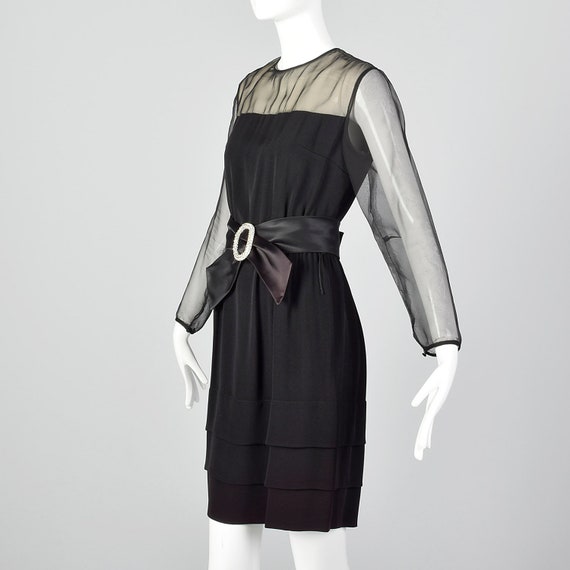 XS 1950s Illusion Bodice Party Dress Sheer Satin … - image 3