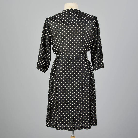 XL 1950s Black Silk Polka Dot Dress Double Breast… - image 2