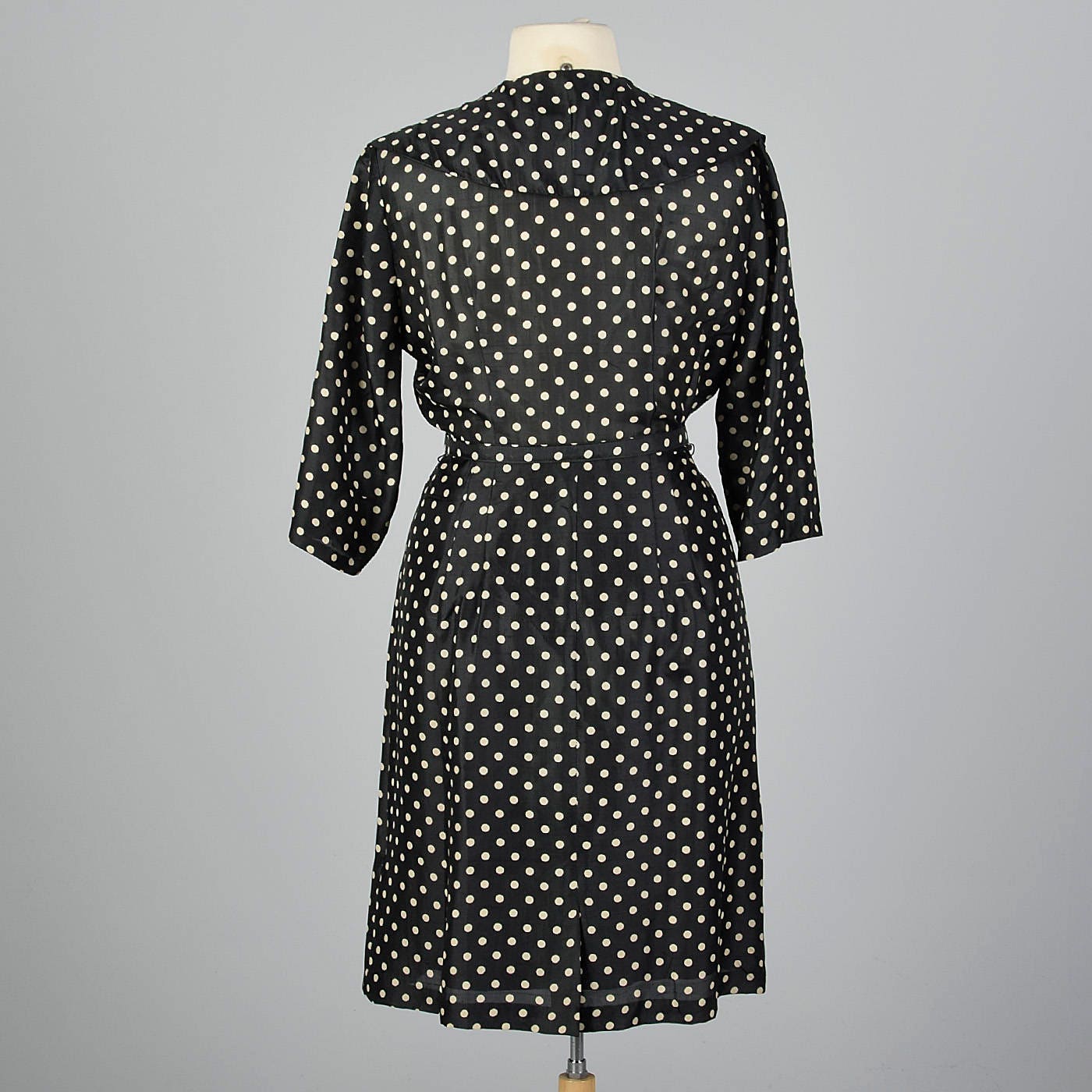 XL 1950s Black Silk Polka Dot Dress Double Breasted Casual - Etsy