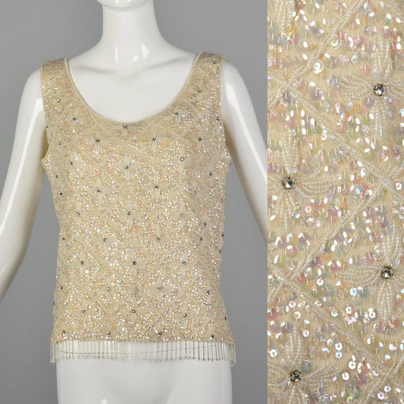 Medium 1960s Iridescent Sequin Blouse Vintage Slee
