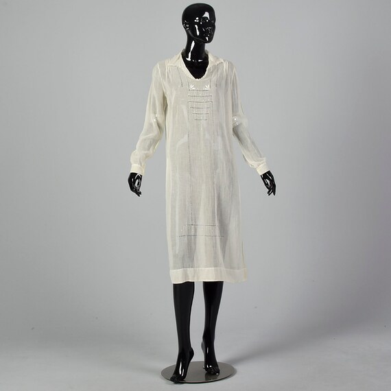 Small 1920s White Cotton Day Dress Vintage Sheer … - image 2