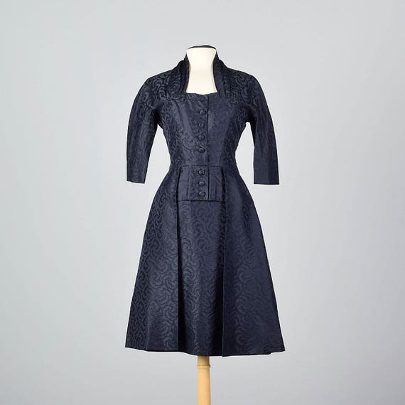 1950s Pierre Balmain Silk Damask Cocktail Dress wi