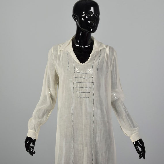 Small 1920s White Cotton Day Dress Vintage Sheer … - image 5