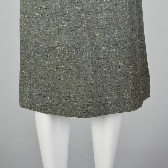 XXS Tweed Pencil Skirt Green Side Zip Slubbed Fab… - image 7