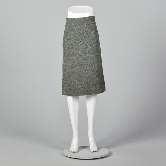 XXS Tweed Pencil Skirt Green Side Zip Slubbed Fab… - image 5